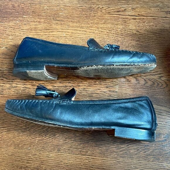 Vtg Salvatore Ferragamo “Persus” black Nappa calf slip on loafers with tassels - Picture 9 of 11